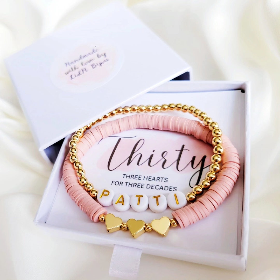 20th/30th/40th/50th/60th Birthday Heart Personalised Bracelets Set ...