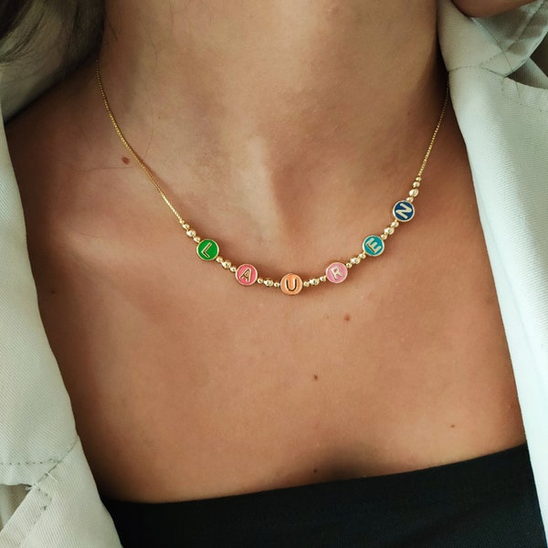 Spaced Letter Necklace, Enamel Name Necklace, Initials Children Necklace, Personalized Jewelry Gifts For Her, Mom Christmas Gifts