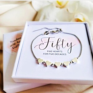 20th/30th/40th/50th/60th/70th Birthday Heart Bracelet Gifts, 50th Silver/Gold Bracelet Birthday Jewelry Gift For Women Her Friends Mum image 4