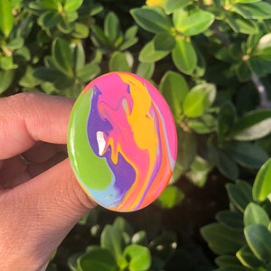Oval candy  ring/  unusual hand painted/, fashion ring, stainless ring, adjustable ring