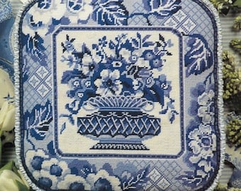 Needlepoint Tapestry Kit - Spode Flower Basket - Premium Tapestry Kit Cushion Front - Glorafilia - Blue and White China