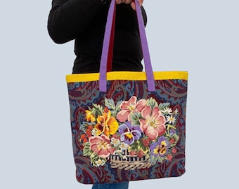 Tapestry Needlepoint Kit - Floral Paisley Tote Bag - Glorafilia - Premium Tapestry Bag Kit - Paisley design
