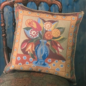 Tapestry Needlepoint Kit - The Blue Vase Cushion - Premium Tapestry Cushion Front Kit - Glorafilia - Bloomsbury