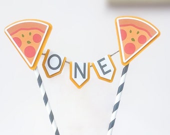 pizza party cake topper decoration | cake decor for first birthday | custom age pizza party cake topper | 1st birthday |