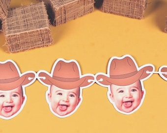 custom face | Cardstock Banner | 5 Foot Long | photo head Banner | Party Banner | Cowboy | Holy Cow Theme | Cowboy Theme | Cowboy birthday