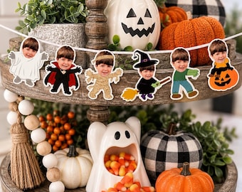 Mini Personalized Face Banner | Halloween Tiered Tray Decorations | Home Decor | 12 inch Banner | Spooky | Fall | Costumes | Gifts |