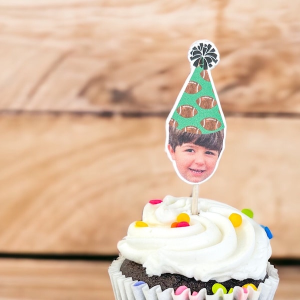 Football Cupcake Toppers | Football Photo Head | Football Party Supplies | Football Party Decor | Football Birthday Toppers |