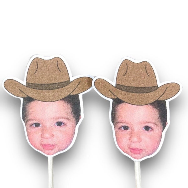 Cowboy Toppers | Cupcake Toppers | Photohead | Cowboy Hat | First Rodeo | Cupcake Toppers | Theme | Birthday | Holy Cow | First Birthday