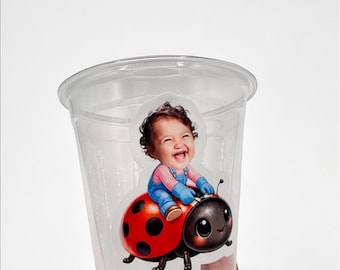 12oz Birthday Custom Face Cups | Personalized Party Cups | Ladybug Birthday | Ladybug Theme | Ladybug Decorations | Ladybug Party Favors |