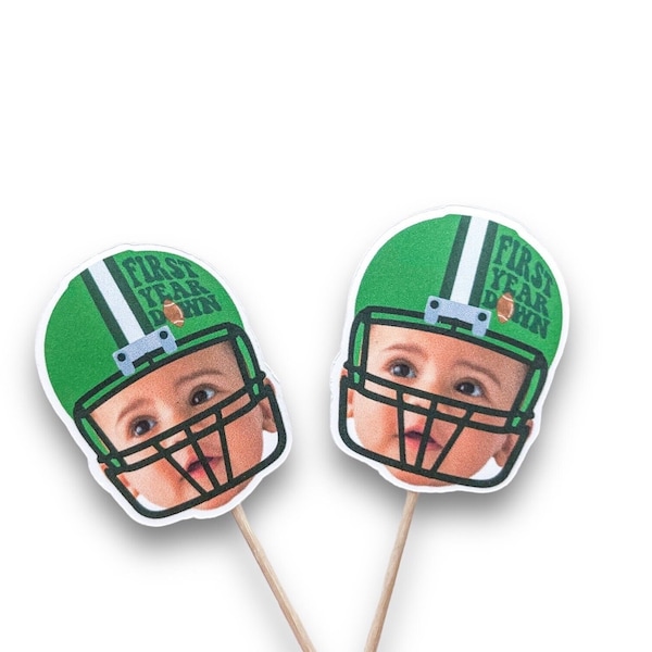 Football Cupcake Toppers | Football Photo Head | Party Supplies | First Year Down Party Decor | Birthday Toppers | Football First Birthday