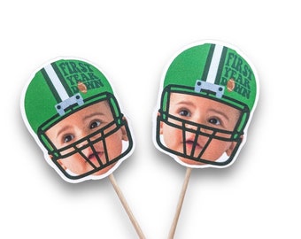 Football Cupcake Toppers | Football Photo Head | Party Supplies | First Year Down Party Decor | Birthday Toppers | Football First Birthday