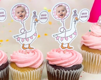 Adornos para cupcakes de Silly Goose / Fiesta de cumpleaños de Silly Goose / Adornos personalizados para fiestas / Primer cumpleaños de Silly Goose / Decoración para fiestas de gansos /
