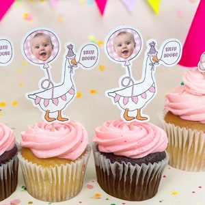 Silly Goose cupcake toppers | One Silly Goose birthday party | Custom party toppers | Silly Goose First Birthday | Goose Party Decor |