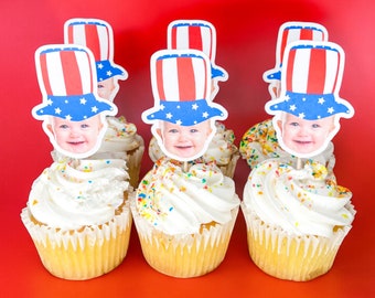 Decorazioni personalizzate per cupcake con foto per il 4 luglio / Decorazioni per feste patriottiche