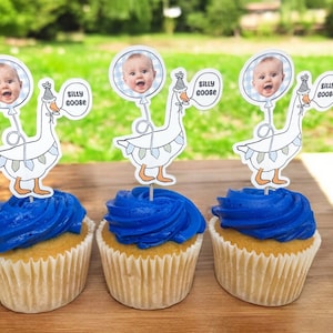 Silly Goose cupcake toppers | One Silly Goose birthday party | Custom party toppers | Silly Goose First Birthday | Goose Party Decor |