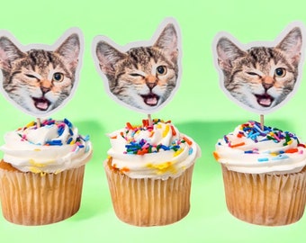 Cat Birthday Photo Toppers | Cat Party | Cat Cupcake Toppers | Pawty | Let’s Pawty | Cat Gift | Funny Cat |