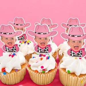 Toppers de cupcake com carinha de vaqueira | Festa de aniversário com tema de rodeio | Festa de vaqueira disco | Despedida de solteira com tema de vaqueira | Festa de aniversário com tema country