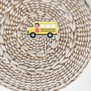 Wheels on the Bus Cupcake Toppers | Personalized Photo Head Toppers | School Theme Birthday | Party Decorations |