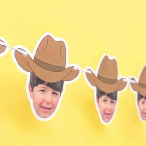 faccia personalizzata / striscione in cartoncino / lungo 5 piedi / striscione con testa con foto / striscione per feste / cowboy / tema mucca sacra / tema cowboy / compleanno cowboy