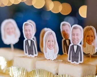 Bride and Groom Photo Head Toppers | Bachelorette | Bachelor | Engagement | Wedding | Bridal Shower | Cupcake Toppers | Bride | Groom