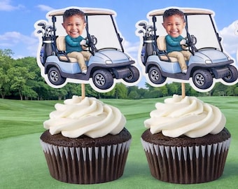 Golf Cart Cupcake Toppers | Face Cupcake Toppers | Kids Birthday Party Decorations | First Birthday | 1st 2nd 3rd 4th 5th | Golf Theme
