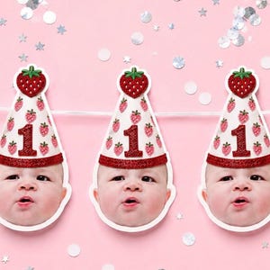 Custom Photo Strawberry Birthday Banner | Berry First Birthday Party Decoration