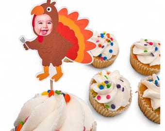 One Little Turkey Toppers | Cupcake Toppers | Photo | First Birthday | Party Decorations | Our little turkey is turning one |