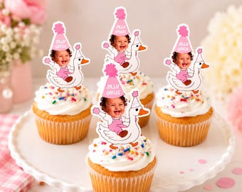 Cupcake-Topper mit lustiger Gans | Geburtstagsparty mit lustiger Gans | Individuelle Party-Topper | Erster Geburtstag mit lustiger Gans | Partydeko mit Gänsemotiv