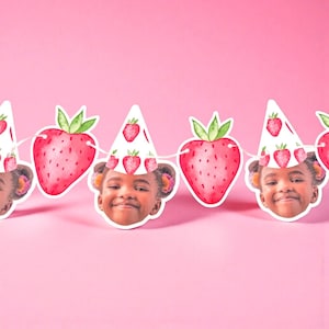 aangepast gezicht | Kartonnen banner | 5 voet lang | foto hoofdbanner | Feestbanner | Verjaardag aardbei | Berry 1e verjaardag |