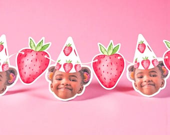 Striscione 1° Compleanno Fragola Con Glitter – Decorazione Festa Bimba Personalizzabile – Torta E Parete
