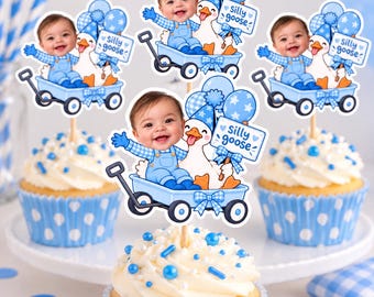 Custom Silly Goose Baby Cupcake Toppers | Personalized Face Party Decorations