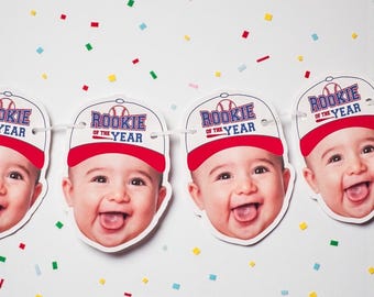 custom face | Cardstock Banner | 5 Foot Long | photo head Banner | Party Banner | Baseball | Baseball Theme | Rookie of the Year |