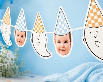 Griezelige fotobanner | Kartonnen banner | 5 voet lang | foto hoofdbanner | Feestbanner | Spookbanner | Halloween-verjaardag | Blauw Halloween