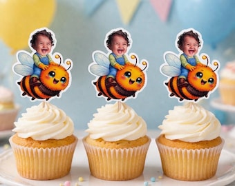 Cupcake Toppers | Face Cupcake Toppers | Kids Birthday Party Decorations | First Birthday | 1st 2nd 3rd 4th 5th | Bumble Bee Party |