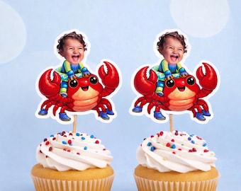 Crab Toppers | Face Cupcake Toppers | Kids Birthday Party Decorations | First Birthday | 1st 2nd 3rd 4th 5th | Beach Theme |