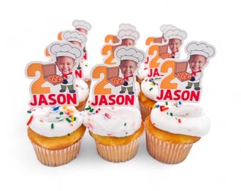 Pizza Toppers | Cupcake Toppers | Photo Head | First Birthday | Cupcake Toppers | Theme | Birthday | Pizza Party Theme