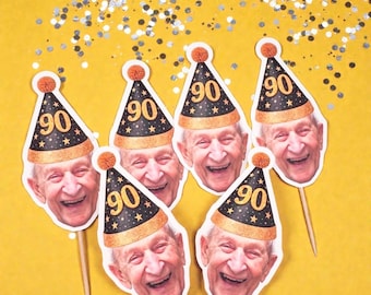 90th Birthday Toppers | Cupcake Toppers | Face Toppers | First Birthday | Cupcake Toppers | 90th Theme | Birthday | Ninety