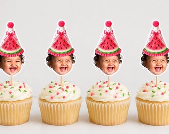 Melonen-Cupcake-Topper | Gesichts-Cupcake-Topper | Kindergeburtstagsdeko | Geburtstag | Wassermelonen-Motto | Einzigartig