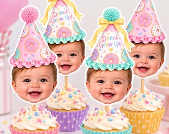 Custom Donut Party Cupcake Toppers | Personalized Baby Face (2.5-2.8 inch)