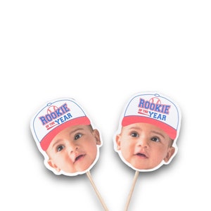 Baseball Cupcake Toppers | Baseball Photo Head | Party Supplies | Rookie of the Year | Party Decor | Birthday Toppers | First Birthday