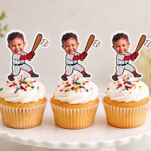 Baseball Cupcake Toppers | Personalized with face | 2.9 inch| Party Decorations | Rookie of the Year | Party Theme | 1st Birthday Idea image 12
