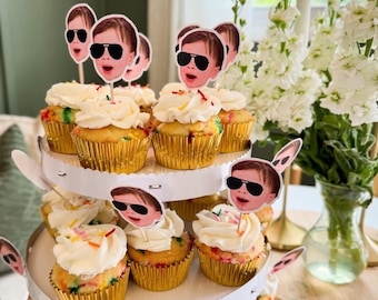 Two Cool Party Cupcake Toppers | Cupcake Toppers | Photo head | First Birthday | Cupcake Toppers | Theme | Birthday | Two Cool Theme