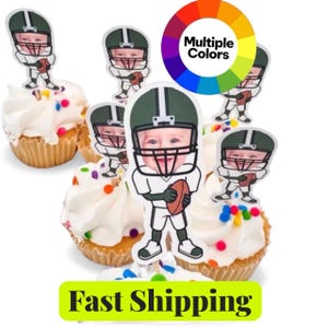Football Cupcake Toppers | Football Photo Head | Party Supplies | First Year Down Party Decor | Birthday Toppers | Football First Birthday