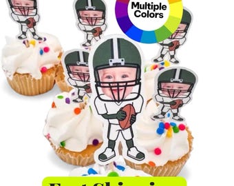 Football Cupcake Toppers | Football Photo Head | Party Supplies | First Year Down Party Decor | Birthday Toppers | Football First Birthday