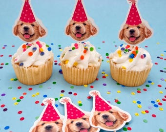 Adornos para fotos de cumpleaños de perros / Fiesta de perros / Adornos para cupcakes de perros / Pawty / Let's Pawty / Regalo para perros / Gato divertido /
