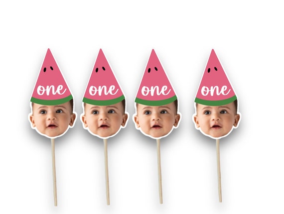 Watermelon Toppers | Cupcake Toppers | Photo Head | One in a melon | Cupcake Toppers | Watermelon Birthday Theme | One Sided