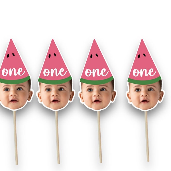 Watermelon Toppers | Cupcake Toppers | Photo Head | One in a melon | Cupcake Toppers | Watermelon Birthday Theme | One Sided