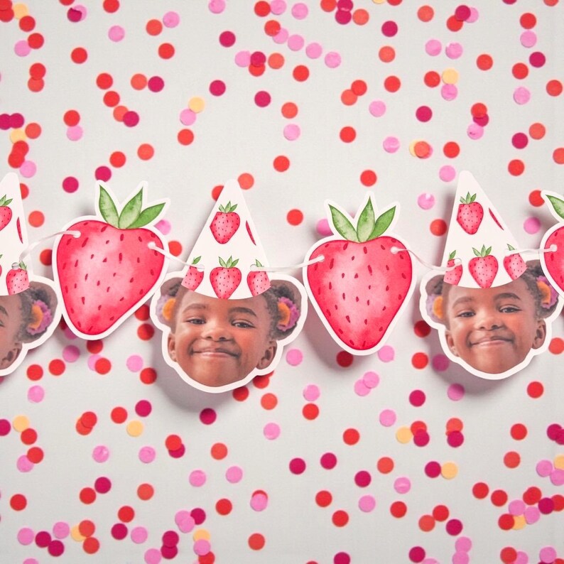 custom face | Cardstock Banner | 5 Foot Long | photo head Banner | Party Banner | Strawberry Birthday | Berry 1st Birthday | image 2
