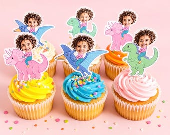 Décorations pour cupcakes | Décorations pour une fête d'anniversaire sur le thème des dinosaures | Dinosaure rose | Dinosaure violet | Trois Rex | Thème dinosaures pour fille | Accessoires de fête