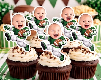 Football Cupcake Toppers | Football Photo Head | 2.9 inch|  Party Supplies | First Year Down Party Decor | Birthday Toppers | First Birthday